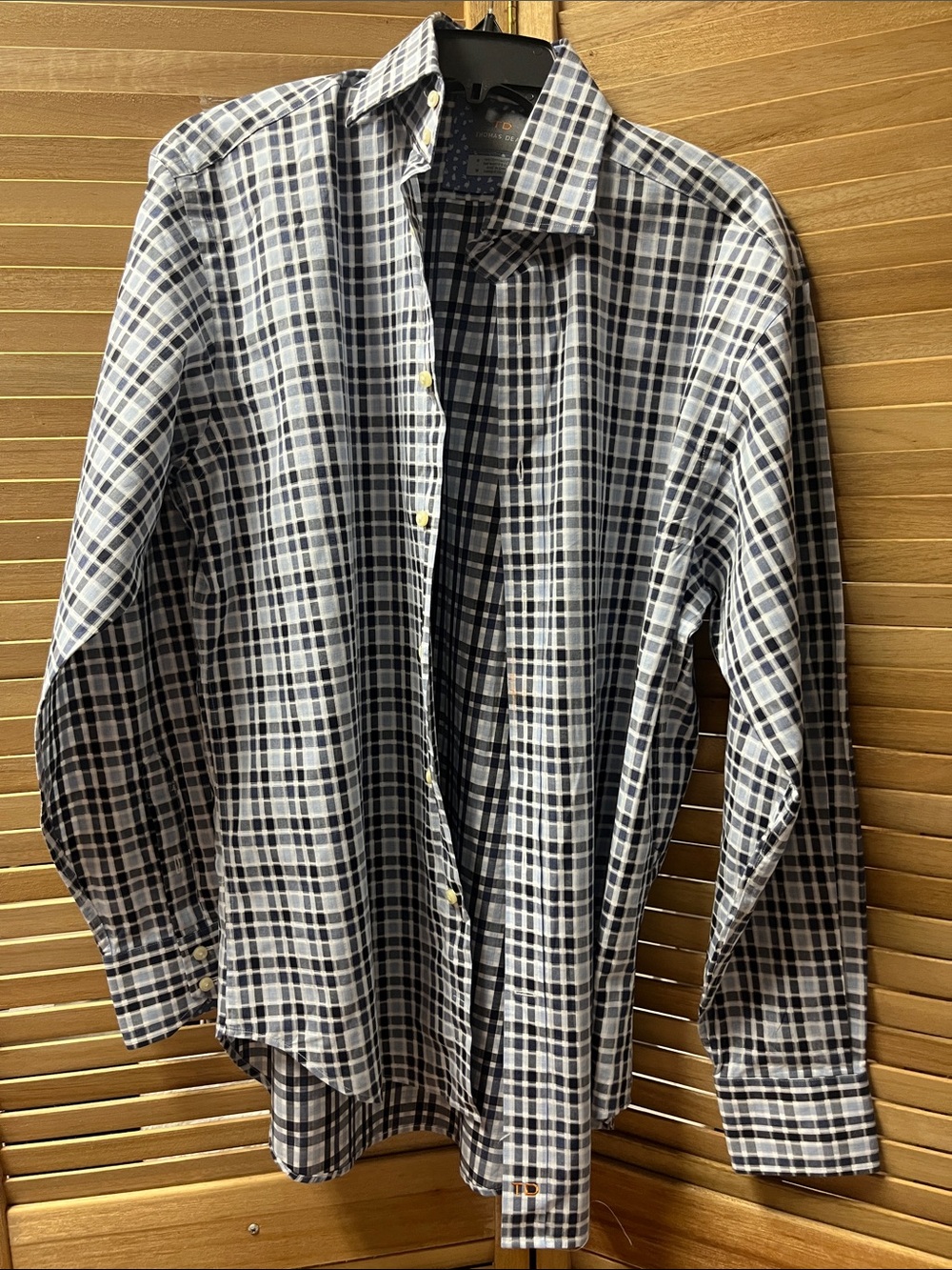 Thomas Dean Blue and White Plaid Button-Down Shirt